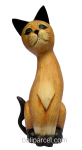 Wooden Cat Set Of 3 With Painted, Hand Carved From Albesia Wood