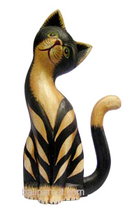 Wooden Cat Set Of 3 With Painted, Hand Carved From Albesia Wood
