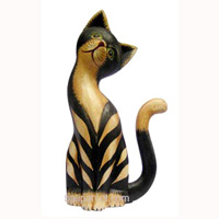 Wooden Cat Set Of 3 With Painted, Hand Carved From Albesia Wood