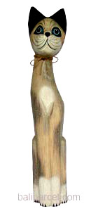 Wooden Cat Set Of 3 With Painted, Hand Carved From Albesia Wood