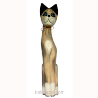 Wooden Cat Set Of 3 With Painted, Hand Carved From Albesia Wood