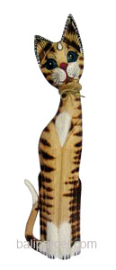 Wooden Cat Set Of 3 With Painted, Hand Carved From Albesia Wood