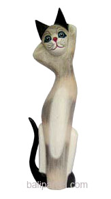 Wooden Cat Set Of 3 With Painted, Hand Carved From Albesia Wood