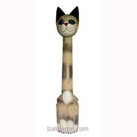 Wooden Cat Set Of 3 With Painted, Hand Carved From Albesia Wood