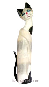 Wooden Cat Set Of 3 With Painted, Hand Carved From Albesia Wood