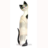 Wooden Cat Set Of 3 With Painted, Hand Carved From Albesia Wood