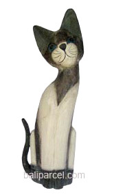 Wooden Cat Set Of 3 With Painted, Hand Carved From Albesia Wood