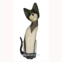 Wooden Cat Set Of 3 With Painted, Hand Carved From Albesia Wood