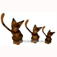 Wooden Cat Set Of 3 With Painted, Hand Carved From Albesia Wood