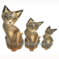 Wooden Cat Set Of 3 With Painted, Hand Carved From Albesia Wood