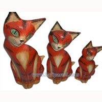 Wooden Cat Set Of 3 With Painted, Hand Carved From Albesia Wood