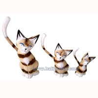 Wooden Cat Set Of 3 With Painted, Hand Carved From Albesia Wood