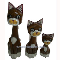 Wooden Cat Set Of 3 With Painted, Hand Carved From Albesia Wood