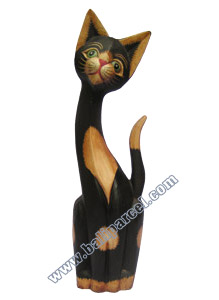 Wooden Cat Set Of 3 With Painted, Hand Carved From Albesia Wood