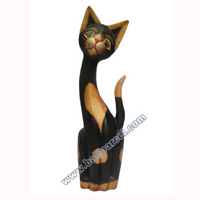 Wooden Cat Set Of 3 With Painted, Hand Carved From Albesia Wood