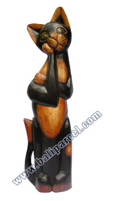Wooden Cat Set Of 3 With Painted, Hand Carved From Albesia Wood
