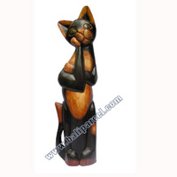 Wooden Cat Set Of 3 With Painted, Hand Carved From Albesia Wood