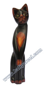 Wooden Cat Set Of 3 With Painted, Hand Carved From Albesia Wood