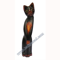 Wooden Cat Set Of 3 With Painted, Hand Carved From Albesia Wood