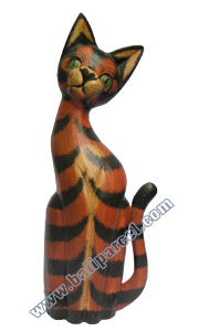 Wooden Cat Set Of 3 With Painted, Hand Carved From Albesia Wood