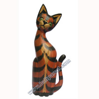 Wooden Cat Set Of 3 With Painted, Hand Carved From Albesia Wood