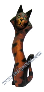 Wooden Cat Set Of 3 With Painted, Hand Carved From Albesia Wood
