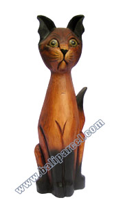 Wooden Cat Set Of 3 With Painted, Hand Carved From Albesia Wood