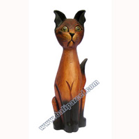 Wooden Cat Set Of 3 With Painted, Hand Carved From Albesia Wood