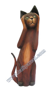 Wooden Cat Set Of 3 With Painted, Hand Carved From Albesia Wood