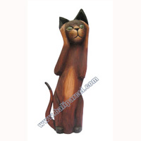 Wooden Cat Set Of 3 With Painted, Hand Carved From Albesia Wood