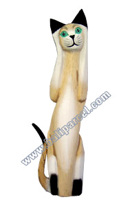 Wooden Cat Set Of 3 With Painted, Hand Carved From Albesia Wood