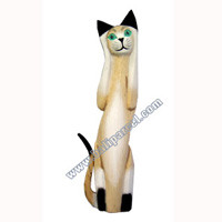 Wooden Cat Set Of 3 With Painted, Hand Carved From Albesia Wood