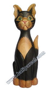 Wooden Cat Set Of 3 With Painted, Hand Carved From Albesia Wood