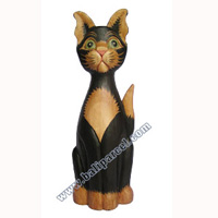 Wooden Cat Set Of 3 With Painted, Hand Carved From Albesia Wood
