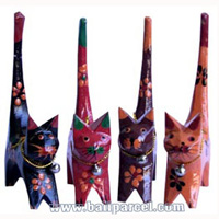 Wooden Cat Set Of 4 With Painted, Hand Carved From Albesia Wood
