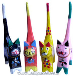 Wooden Cat Set Of 4 With Painted, Hand Carved From Albesia Wood