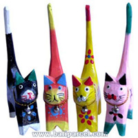 Wooden Cat Set Of 4 With Painted, Hand Carved From Albesia Wood