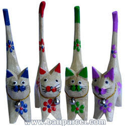 Wooden Cat Set Of 4 With Painted, Hand Carved From Albesia Wood