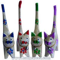 Wooden Cat Set Of 4 With Painted, Hand Carved From Albesia Wood