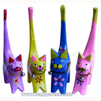 Wooden Cat Set Of 4 With Painted, Hand Carved From Albesia Wood