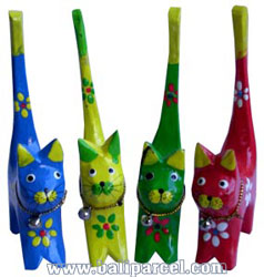 Wooden Cat Set Of 4 With Painted, Hand Carved From Albesia Wood