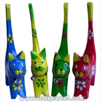 Wooden Cat Set Of 4 With Painted, Hand Carved From Albesia Wood