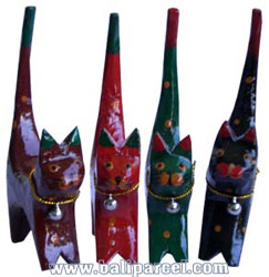 Wooden Cat Set Of 4 With Painted, Hand Carved From Albesia Wood