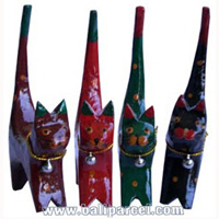 Wooden Cat Set Of 4 With Painted, Hand Carved From Albesia Wood