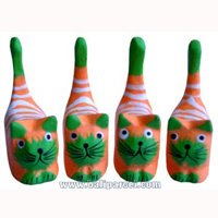Wooden Cat Set Of 4 With Painted, Hand Carved From Albesia Wood