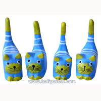Wooden Cat Set Of 4 With Painted, Hand Carved From Albesia Wood