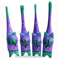 Wooden Cat Set Of 4 With Painted, Hand Carved From Albesia Wood