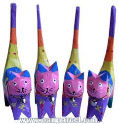 Wooden Cat Set Of 4 With Painted, Hand Carved From Albesia Wood