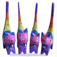 Wooden Cat Set Of 4 With Painted, Hand Carved From Albesia Wood