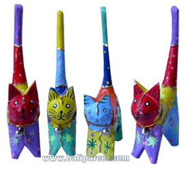 Wooden Cat Set Of 4 With Painted, Hand Carved From Albesia Wood